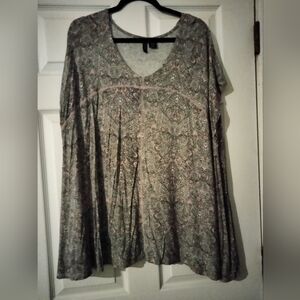 Cynthia Rowley, Short Sleeve Swing Top, 3X, Pink, Black & White Paisley